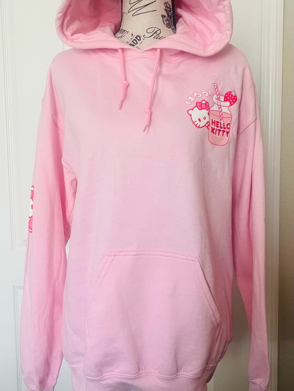 Sanrio Hello Kitty Pink Strawberry Milkshake Fleece Pullover Hoodie